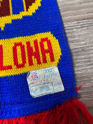 Vintage FC Barcelona Scarf 100% Acrylic Made in UK Retro
