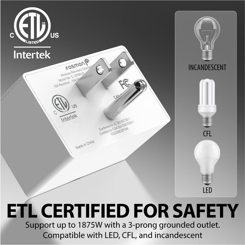 Fosmon [ETL Listed] On OFF Braille Wire Free Wall Switch Wireless 2 Outlet Plug - Afbeelding 7 van 8