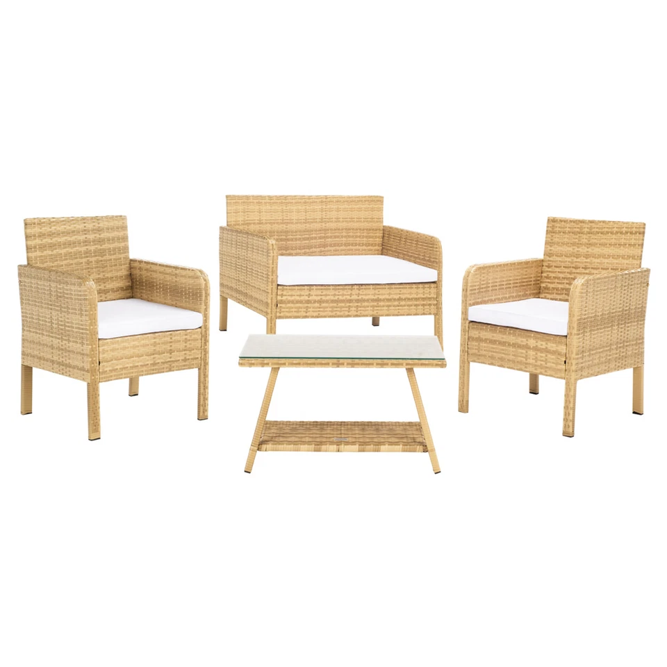 SAFAVIEH Colección Exterior Aboka Juego de Patio 4 Piezas | Natural/Blanco | Foto 4 de 4