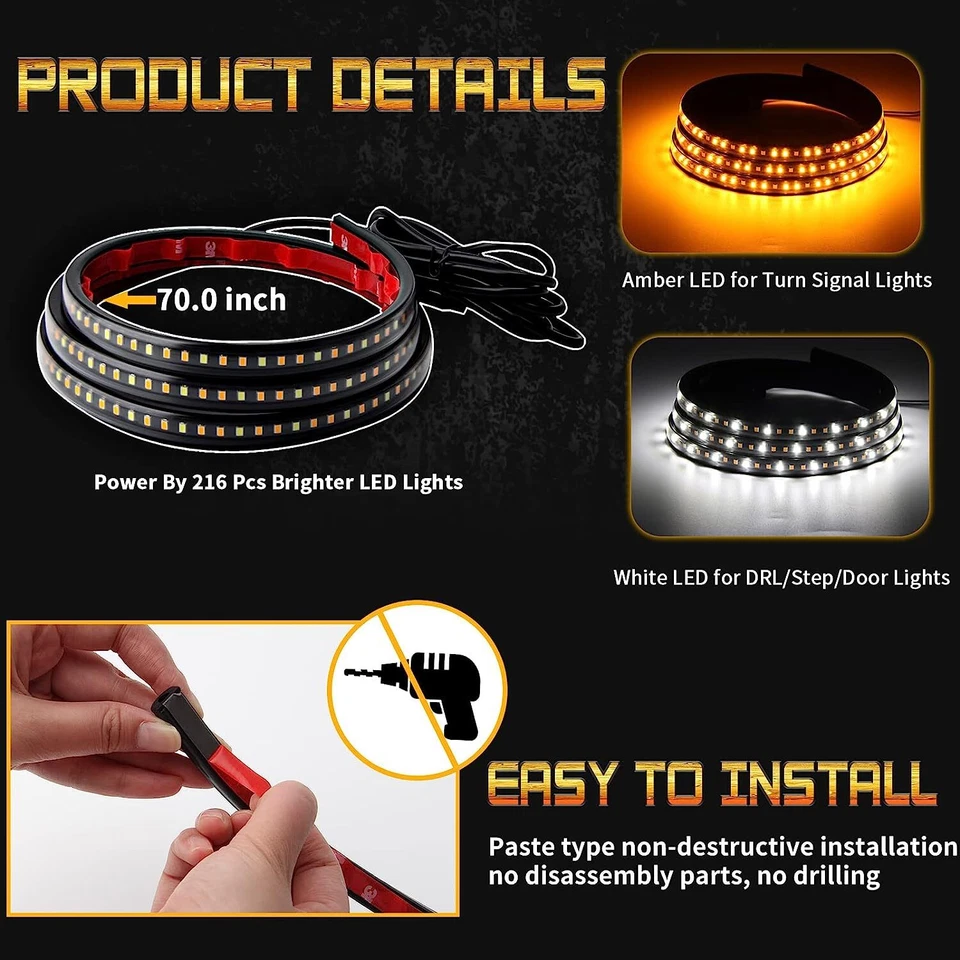 Tira de luces LED para estribo Peterbilt 379 2x 70" marcador lateral señal de giro Foto 4 de 4