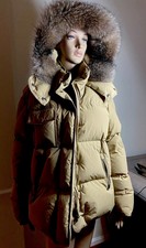 Auth Moncler Down Jacket Armen Giubbotto Sz Tg 0 /42 Camel Hood Real Fur Nwt