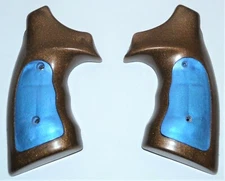 Colt E,I, Commando,Python pistol grips brown with sapphire insert panels +screws