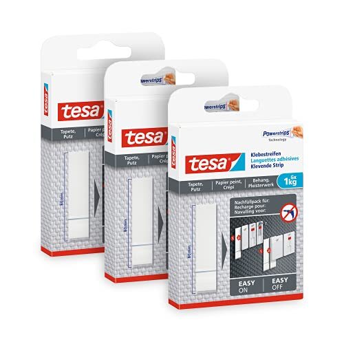tesa 77771-00500-00 carta da parati & intonaco in confezione da 3 strisce adesiv