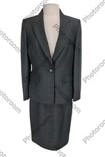 KASPER Women Career Mini Skirt Suit Sz 10 Gray Pinstriped One Button Blazer 305A