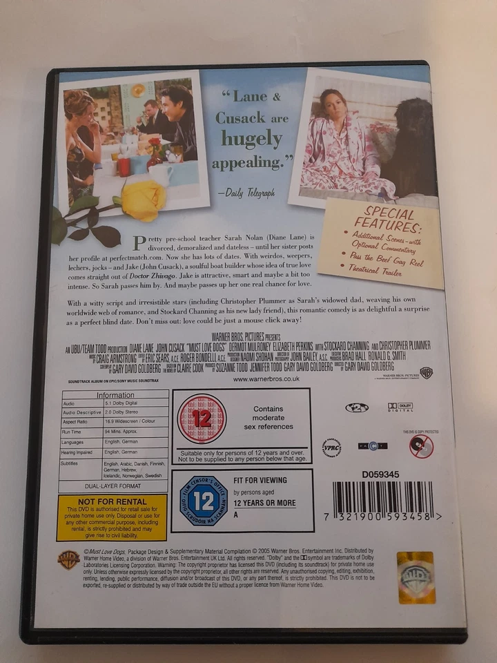 Must Love Dogs (DVD, 2005)- Complete (case+dvd)-Sp. Feat/ Additional Scenes- VGC - Image 2 of 4