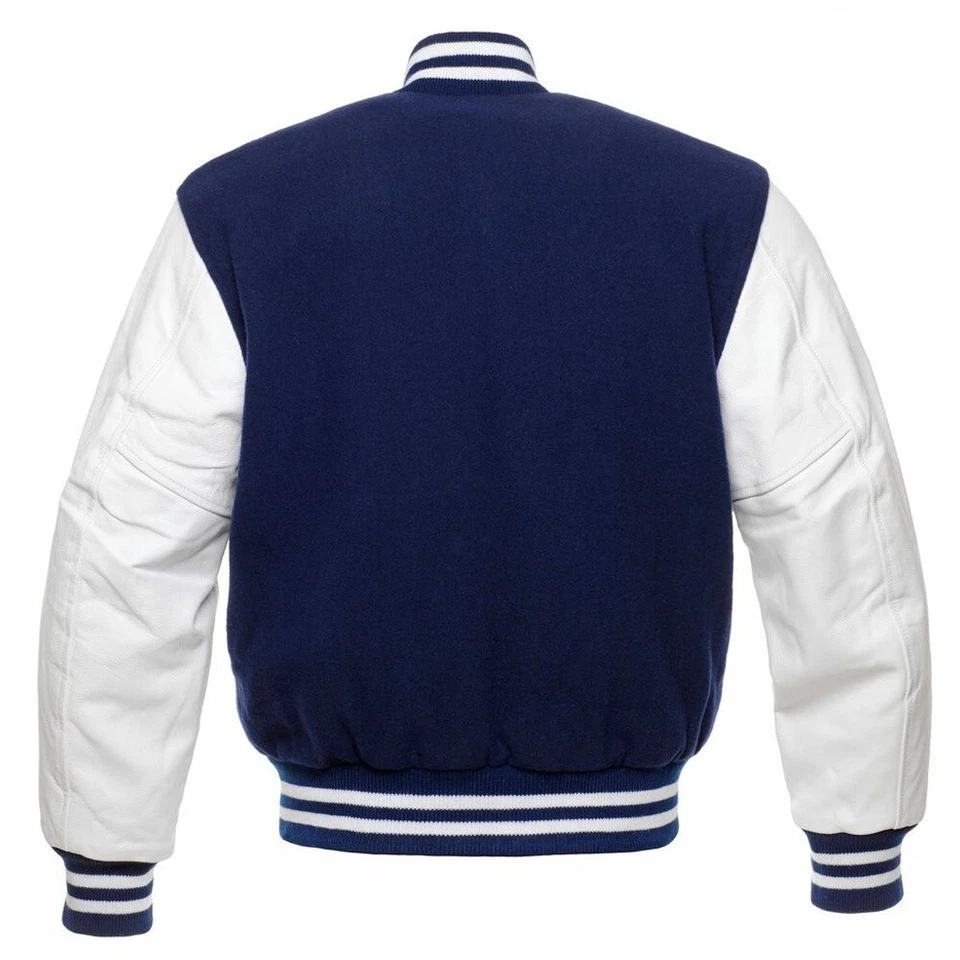 Men's Varsity Bomber Letterman Baseball College Jacket Wool Body Leather Sleeves - Image 3 of 3