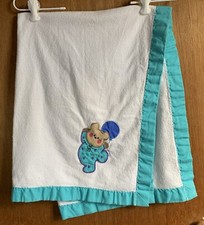 Vintage 90s Cuddle Time Baby Blanket Blue Trim Teddy Bear 30  X 40  