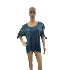 LOFT Women’s Size XL Short Tie Floral Sleeve Scoop Neck Blue Shirt 