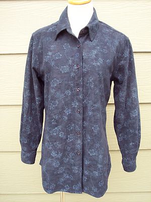 Christopher & Banks Womens Shirt Sz S 38B Blue Floral Polyester Faux Suede Top