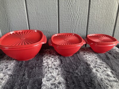 Tupperware set of three bowls New Color Rubine Red