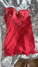 Victoria Secret Red Babydoll Lingerie Push Up Bra Size 36D Lace Sexy Nightwear