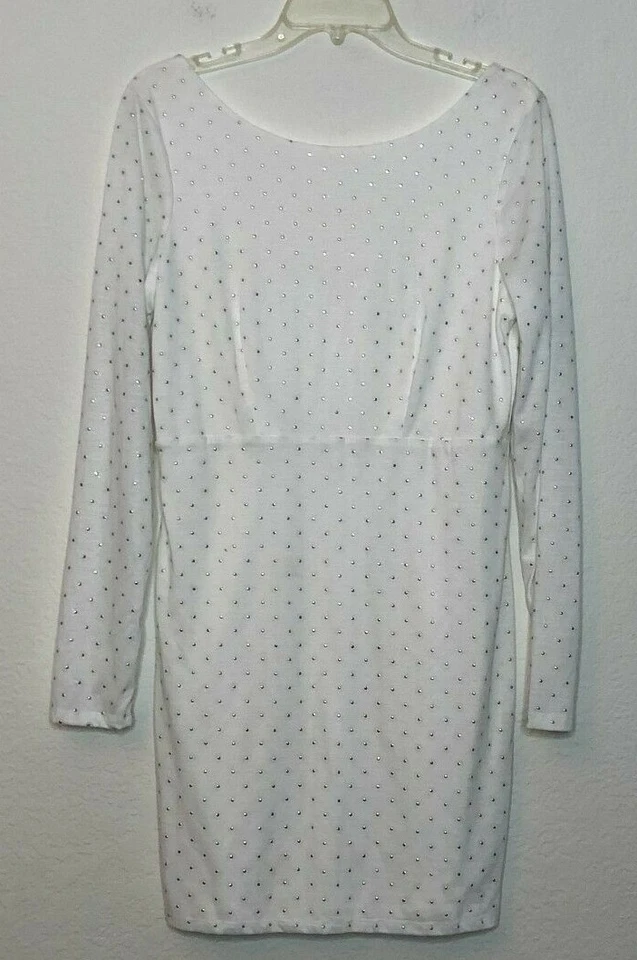 Free People L White Ivory Embellished Polka Dot Body Cone Long Sleeve Dress AR - Image 4 of 4
