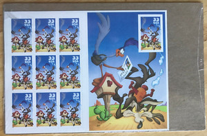 SCOTT #3392  COYOTE AND ROAD RUNNER MNH BOOKLET OF 10 STAMPS  RIGHT SIDE UNCUT