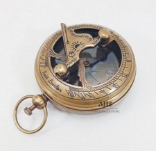 Solid Brass Vintage Camping Hiking Pocket Compass Push Button Pocket Sundial