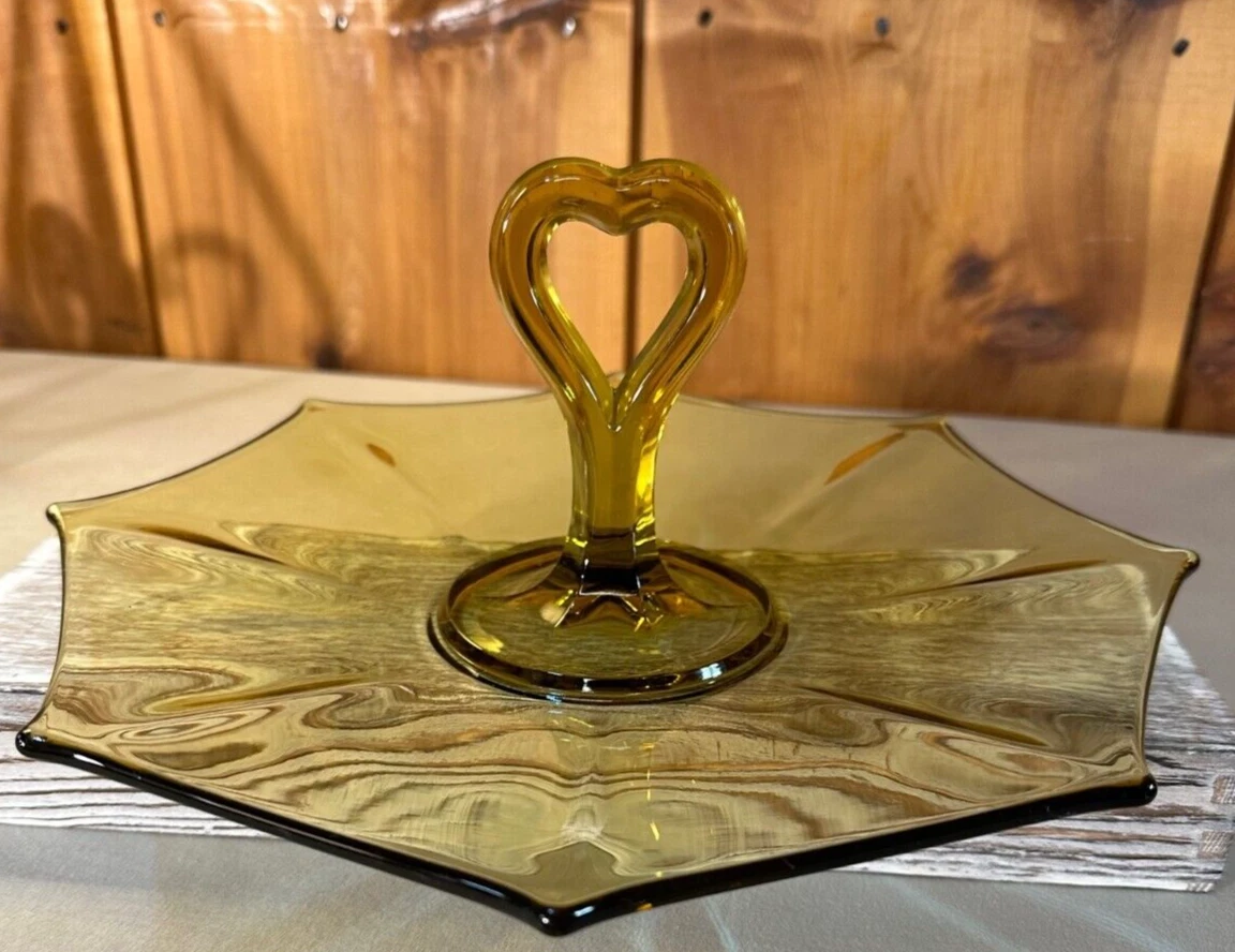 Vintage Ruby Red Glass Tidbit Sandwich Serving Tray with Heart Handle Sectioned