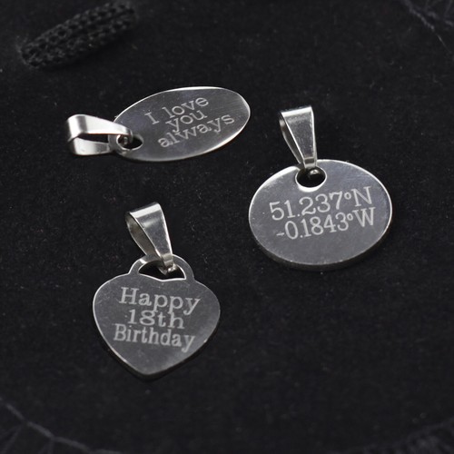 Etiqueta ovalada de corazón grabable personalizada acero inoxidable grabada joyería regalo - Imagen 5 de 10