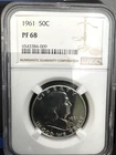 1961 NGC PF68 SILVER PROOF FRANKLIN HALF DOLLAR 50c 90% SILVER WHITE LABEL