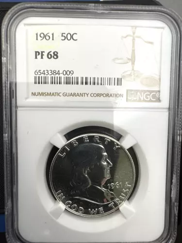 1961 NGC PF68 SILVER PROOF FRANKLIN HALF DOLLAR 50c 90% SILVER WHITE LABEL
