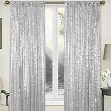 2 PCS 2x8 FT Silver Sequin Backdrop Curtains Glitter Drapes Wedding Party
