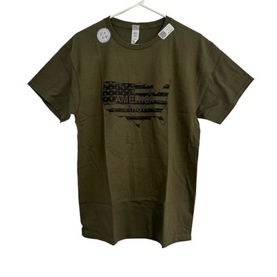 Hanes Mens America First USA Flag Graphic T-Shirt Olive Green Size Medium NWOT