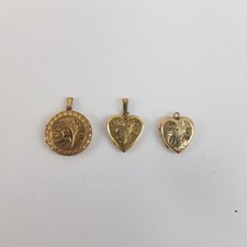 9CT Rolled Gold Lockets 2x Heart Shaped 1x Circle Shaped Unboxed