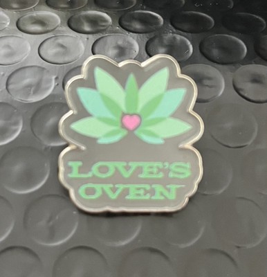 Love's Oven Enamel Pin with Green Leaf and Heart Design