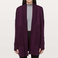 LULULEMON Merino Wool Cardigan  Sweater Sit In Lotus Wrap II Plum Size 8