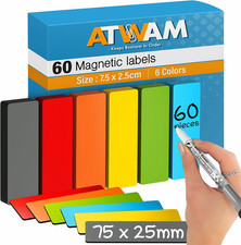 60 Magnetic Strips Writable - Magnetic Labels 75X 25Mm - 6 Colors - Scrum & Kanb