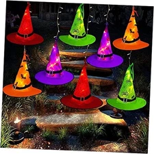 Halloween Decorations Lighted Witch Hats, 8Pcs Hanging Glowing Witch Hats 44ft 