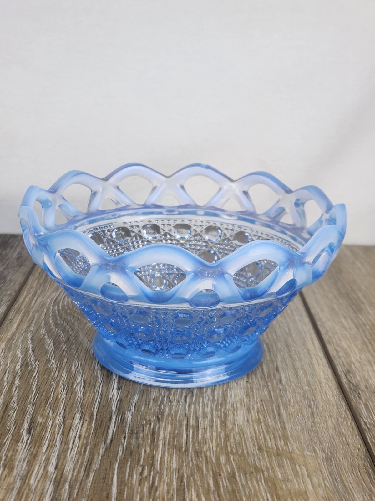 Imperial Katy Blue Opalescent Lace Edge Bowl - Vintage Home Decor
