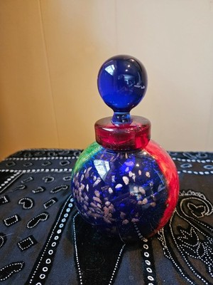 Signed Franco Moretti 3 color glitter perfume bottle and stopper