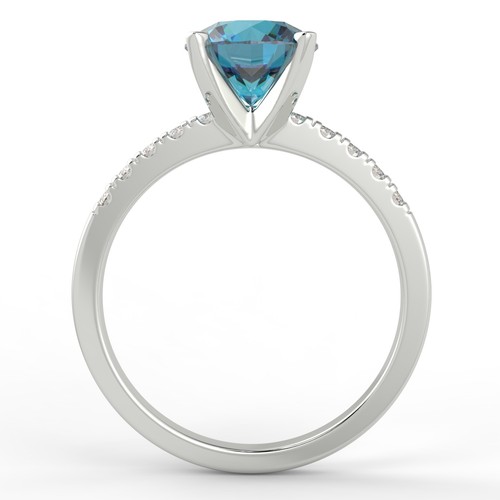 Round Diamond Engagement Ring Pave 1.6 Ct SI1 Blue 14ct White Gold - Picture 4 of 6