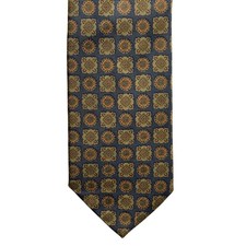 Vintage Brooks Brothers Makers Navy Blue Geometric Medallion Silk Tie USA