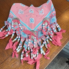 Southwestern Pink Bandana Scarf with Conchos Beads and Fringe Boho Western