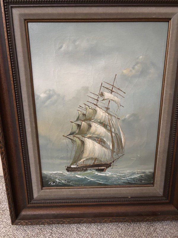 Baile Signed Framed Nautical Seascape Ship Painting. letter of authenticity.