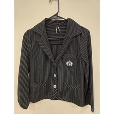 Vintage Y2K Wet Seal Black Pinstripe Cropped Blazer Medium Going Out Edgy