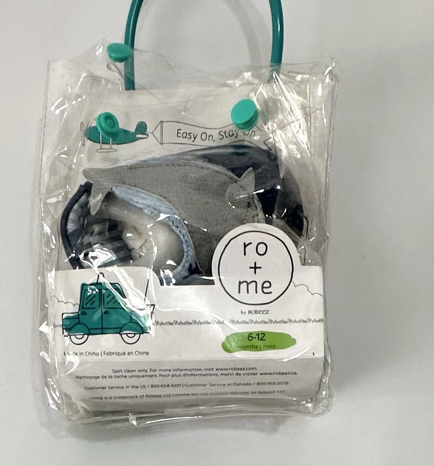 ROBEEZ 婴儿男宝宝鲸鞋蓝色和灰色柔软皮鞋 6-12 Mo 码 — 第 2/4 张图片