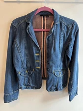 Limited Denim Blazer Jacket with Yellow Stitching, size M