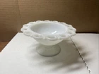Vintage White Milk Glass Pedestal Candy Dish Heart Lace Edge 7x3.5