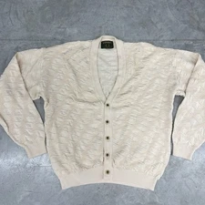 Vintage Tosani 3D Knit Cardigan Sweater Cream Coogi Style Mens XL Cobain