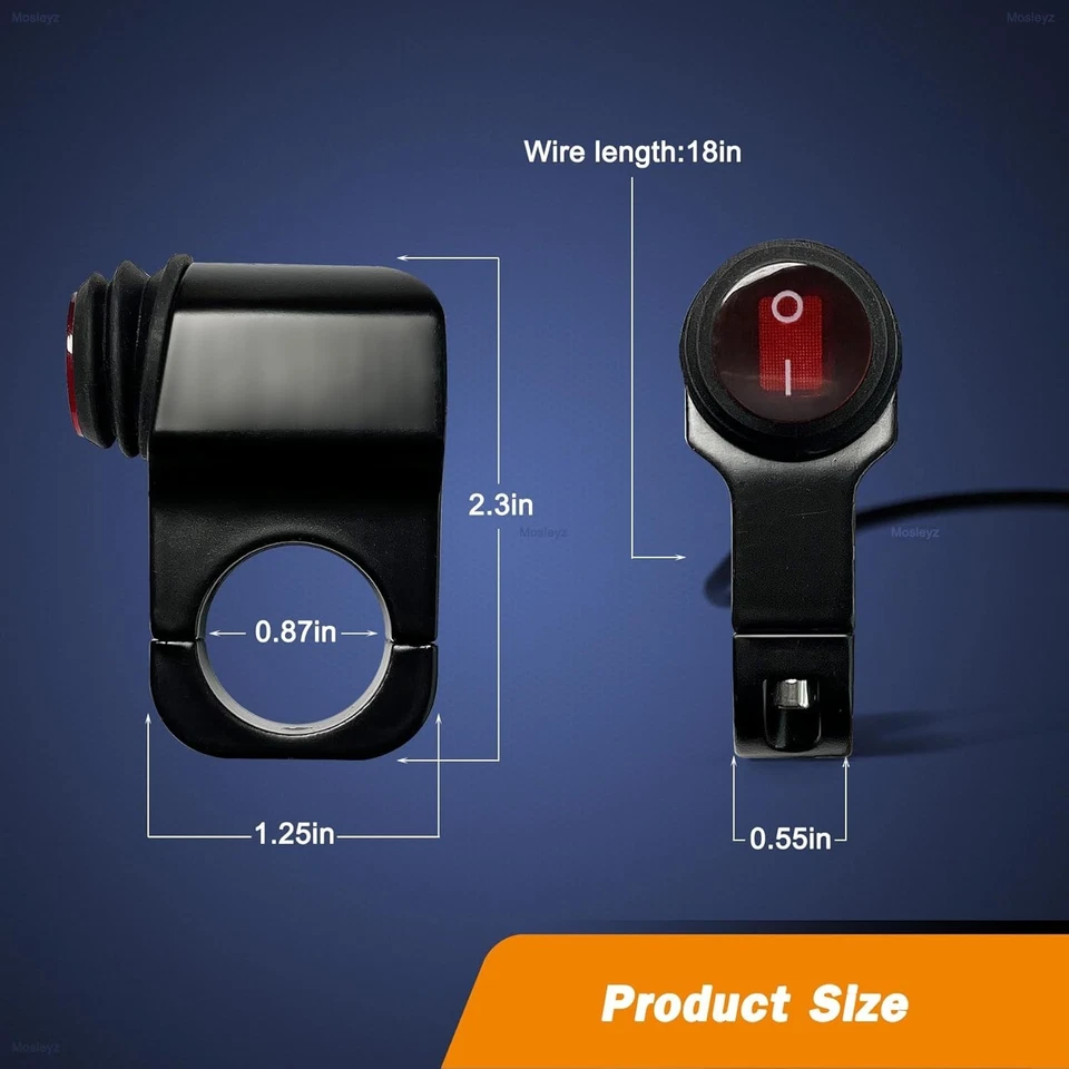 Waterproof ATV Motorcycle Handlebar Switch 12V Aluminum Alloy 7/8" Red 2 pcs - Изображение 4 из 4