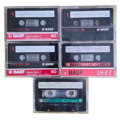 5x BASF Audiokassetten Typ I 60/90 Ferro Extra I LH-E I gelöscht