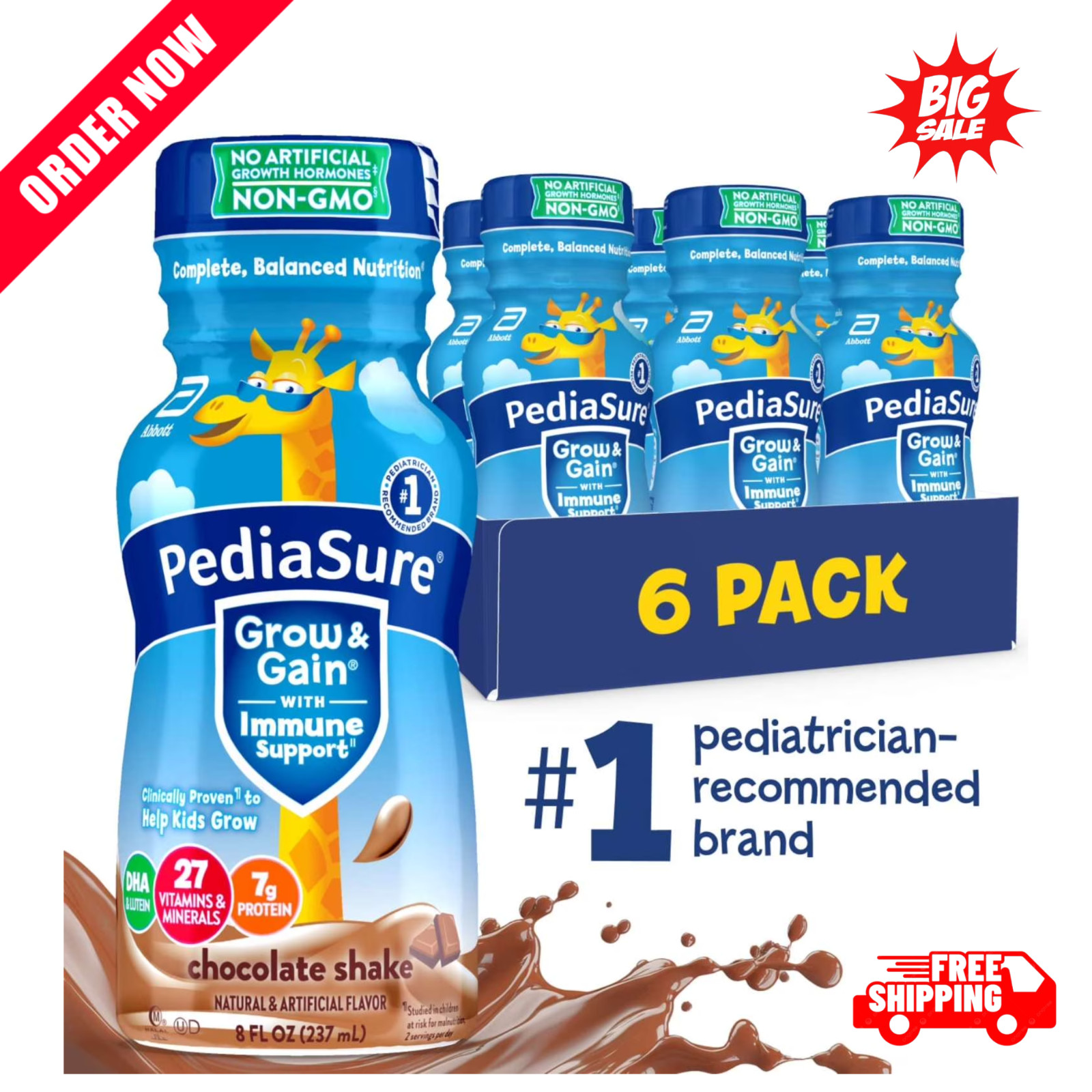PediaSure Grow & Gain with Immune Support, 7g Protein, Chocolate Nutrition Shake
