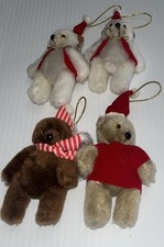 Vintage Mini Santa Bear Plush Ornament Jointed Set Of 4