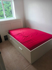 White Double Wood Storage Bed Frame with Underbed Drawers, Assembly Required