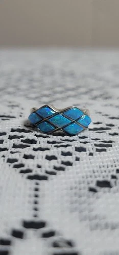 VINTAGE Sterling Ring Sarah Curley Navajo Silver Turquoise Signed SC 925 Sz 7.5