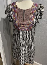 Anthropologie Maeve Embroidered Yoke Aztec Print Mini Dress Black Size Small