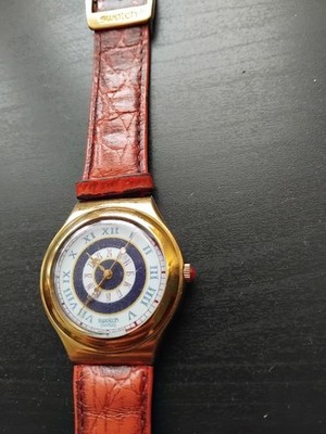 Swatch swiss made irony gold - Lederarmband und römische Zahlen - selten AG1994 