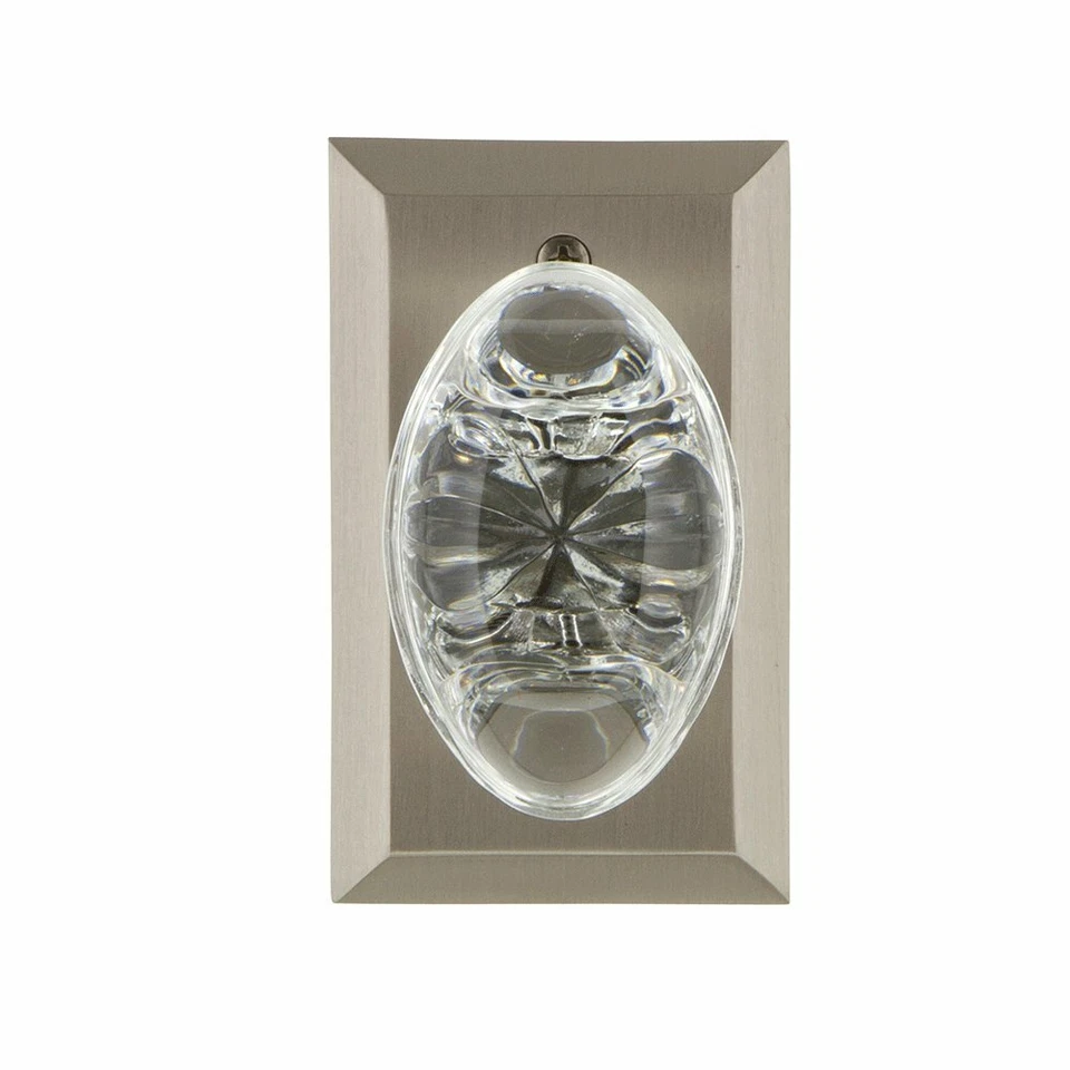 Placa de estudio de paso con perilla de cristal transparente ovalada en níquel satinado, manija de puerta Foto 3 de 4