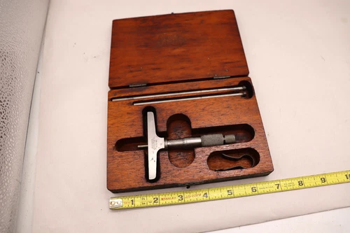 The Lufkin Rule Co No. 513 Micrometer Depth Gage in Wood Box free ship USA